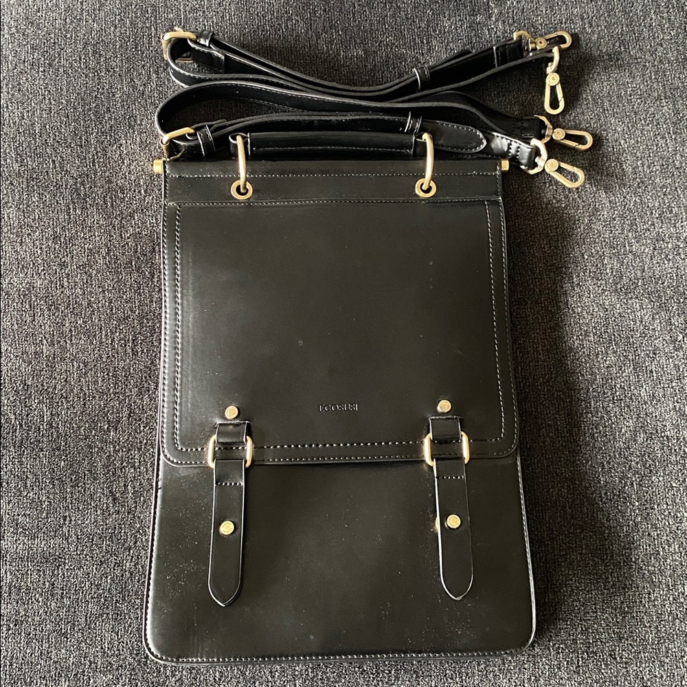 ECOSUSI Black Leather Backpack for Laptops 11-15.6 Inches